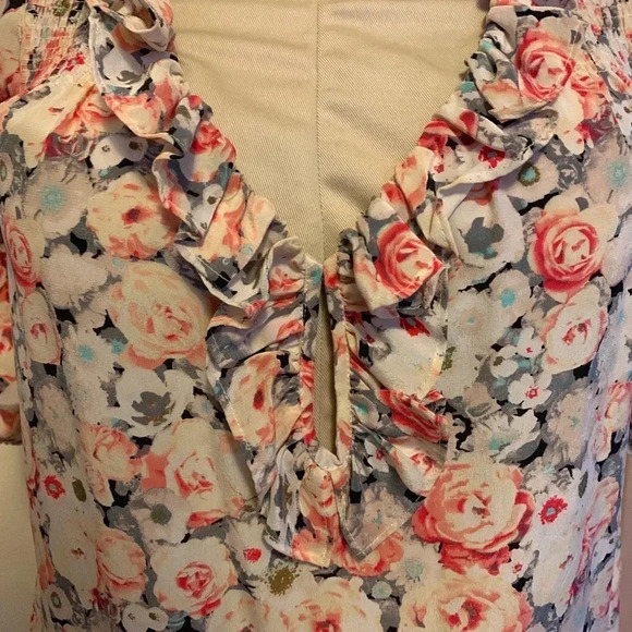 JOIE Floral Print Ruffled Silk Blouse - Picture 2 of 5